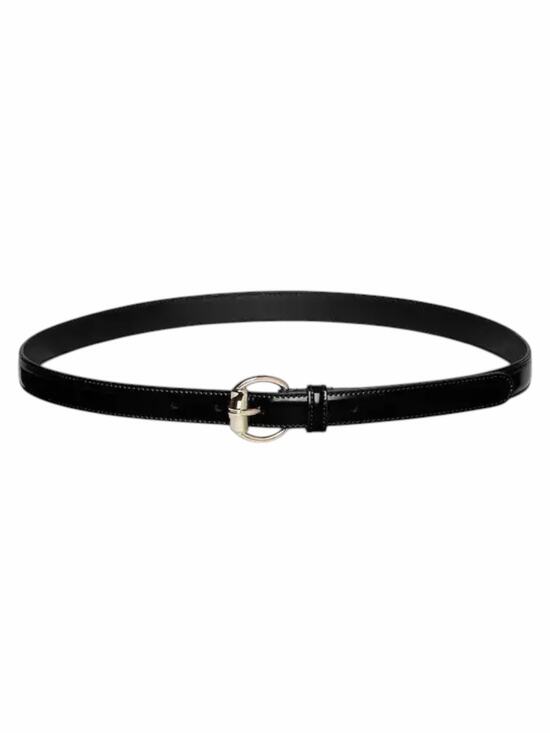 Gucci Thin Leather Belt with Bamboo Buckle Black Silver Size 90/36